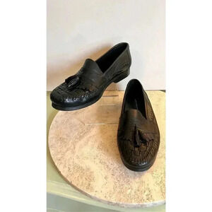 Giorgio Brutini Womens Black Leather Bartell Woven Tasseled Loafer Shoe Size 9.5